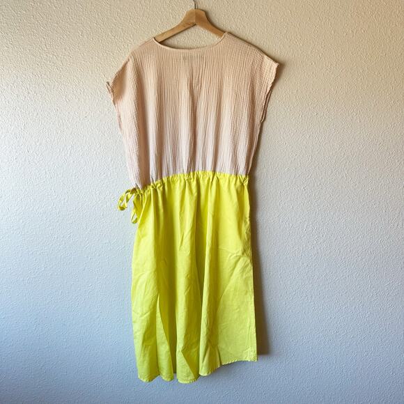 Cecilia Sorensen Dress Gauze Cream White Neon Yellow Green sz S - Picture 10 of 10